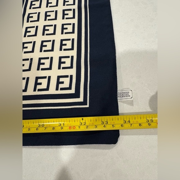 Vintage Designer Inspired Silk Feel Scarf Navy Blue Zucca Square Made in Italy - Picture 11 of 11